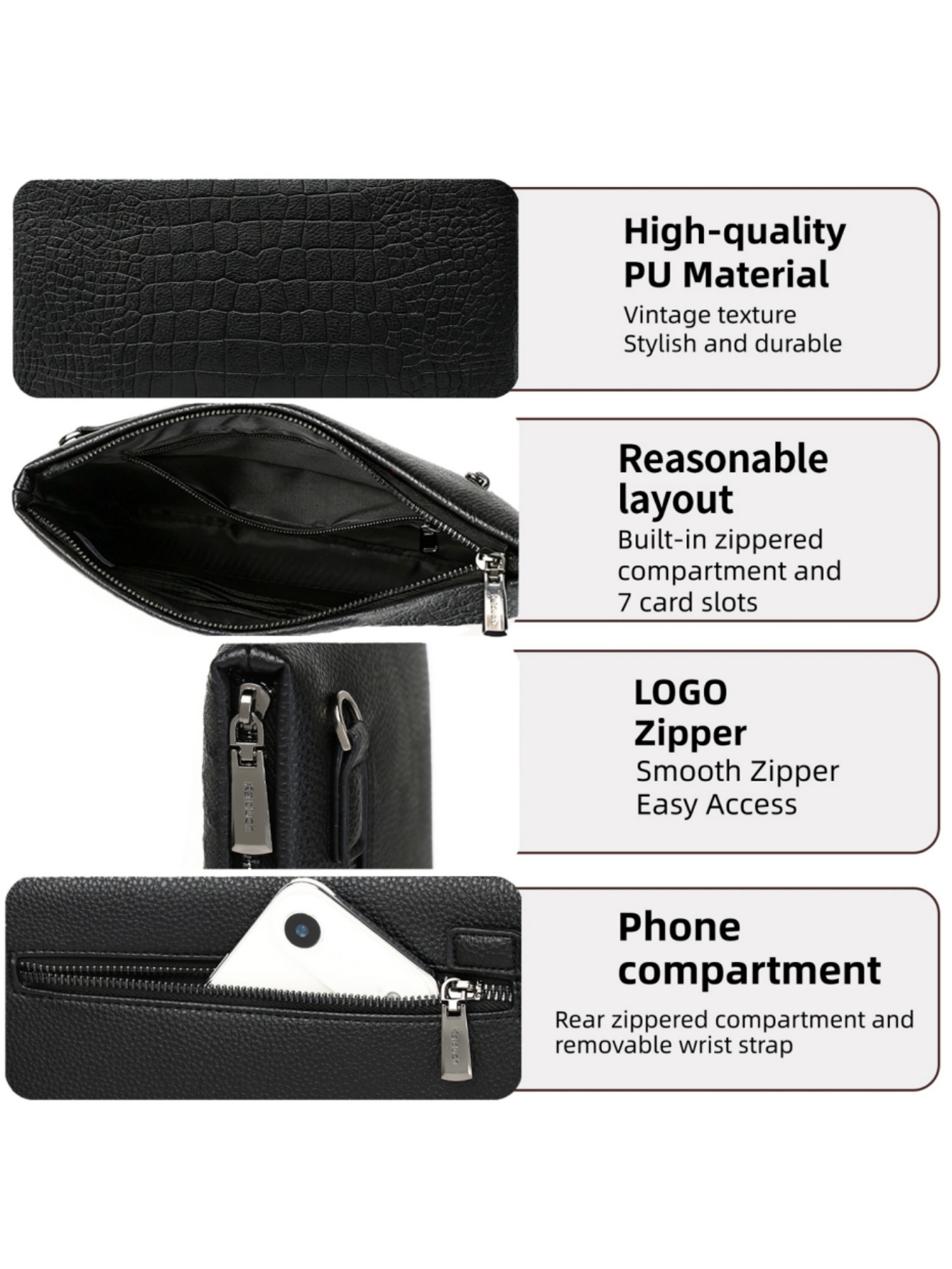 Pochette en cuir PU gaufré cro - Wristlet Wallet Zipper avis et prix